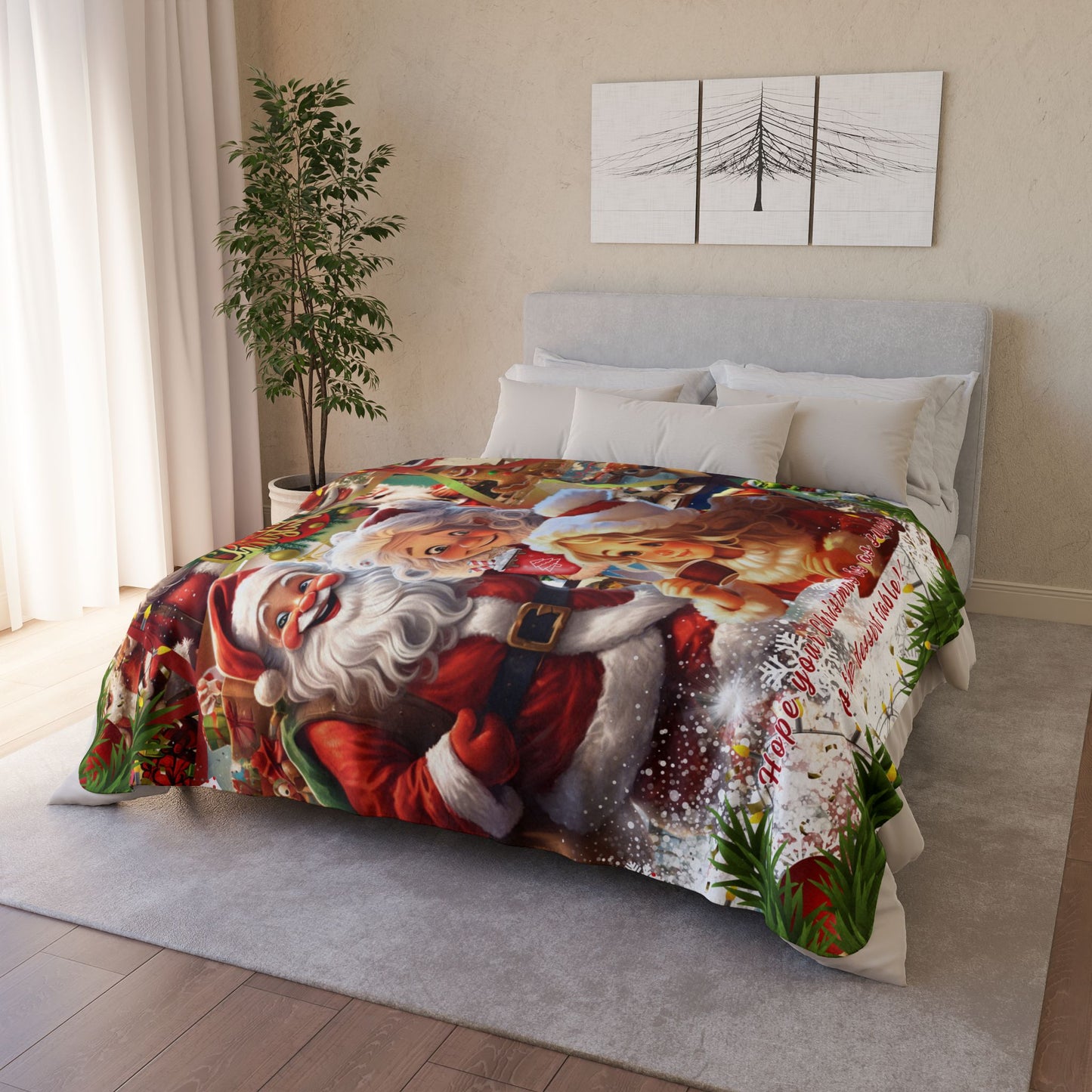 Sherpa Blanket Two sizes: 50"x60", 60"x80" - Funny Santa Design Fleece Blanket For Christmas