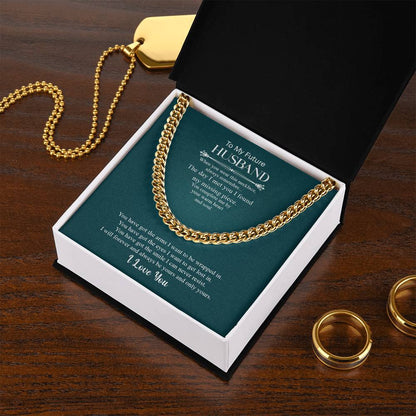 Elegant Cuban necklace displayed in gift box with love note