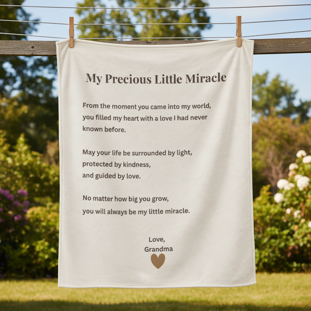 Granddaughter blanket with heartfelt message "My Precious Little Miracle" – soft cream fleece throw blanket, perfect gift from grandmother to granddaughter