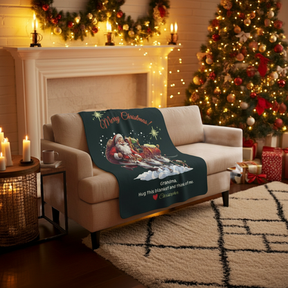 Personalized Christmas Sherpa Blanket - Santa & Reindeer Custom