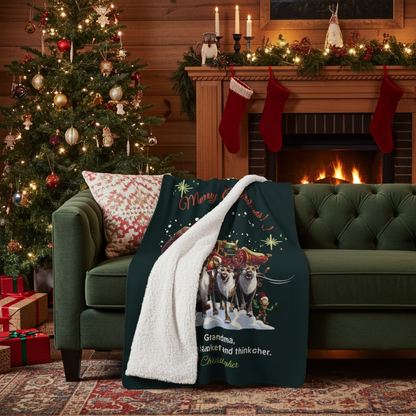 Personalized Christmas Sherpa Blanket - Santa & Reindeer Custom