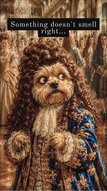 The Sun King Yorkie Stretched Canvas Wall Art, Royal Dog Portrait, King Louis XIV Pet Art, Ready to Hang, History Bonus Included